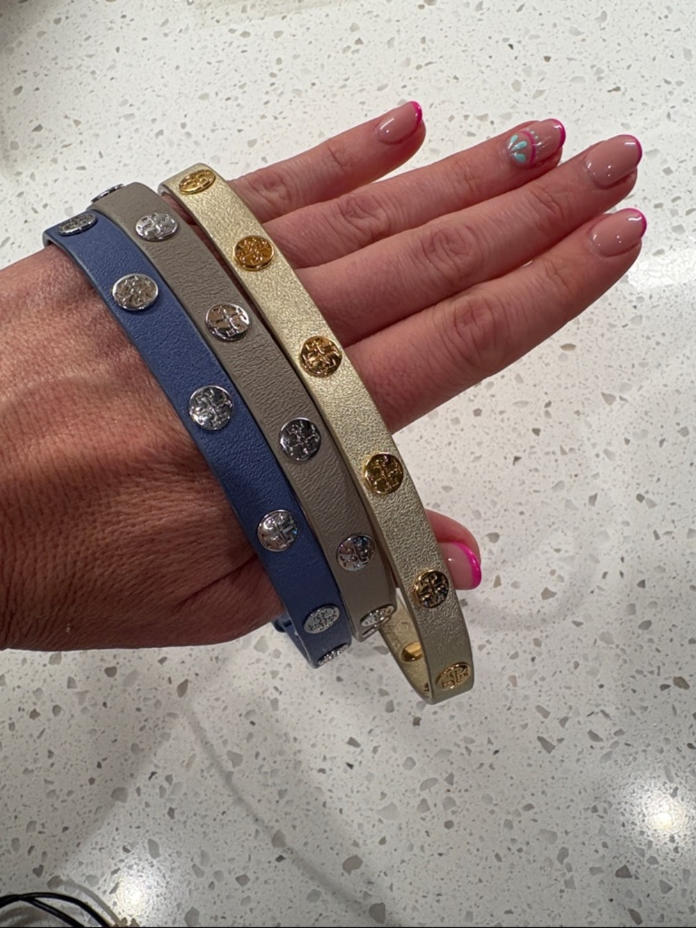 Set of 3 Tory Burch leather buckle bracelets